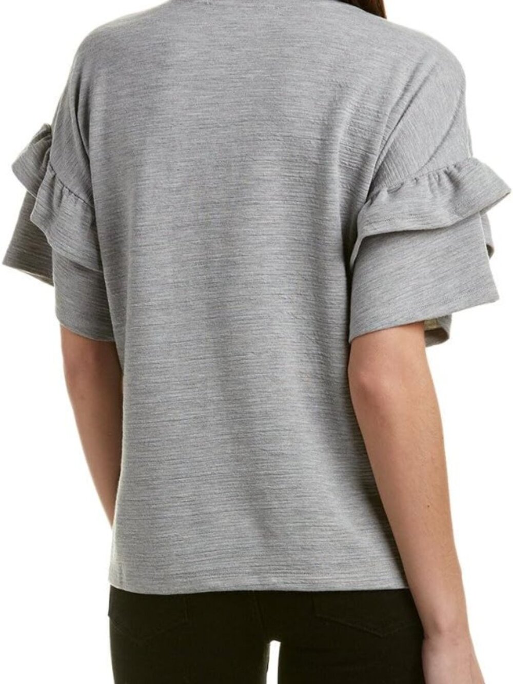 2 / $40 | French Connection Grey Sudan Marl Ruffle Sleeve Top Womens S - Picture 2 of 7